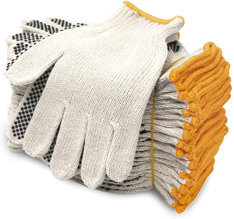 Evridwear Cotton Polyester String Knit Shell Safety Protection Work Gloves for Painter Mechanic Industrial Warehouse Gardening Construction Men & Women 12 Pairs, With One Side Dots, S Size - Image 1